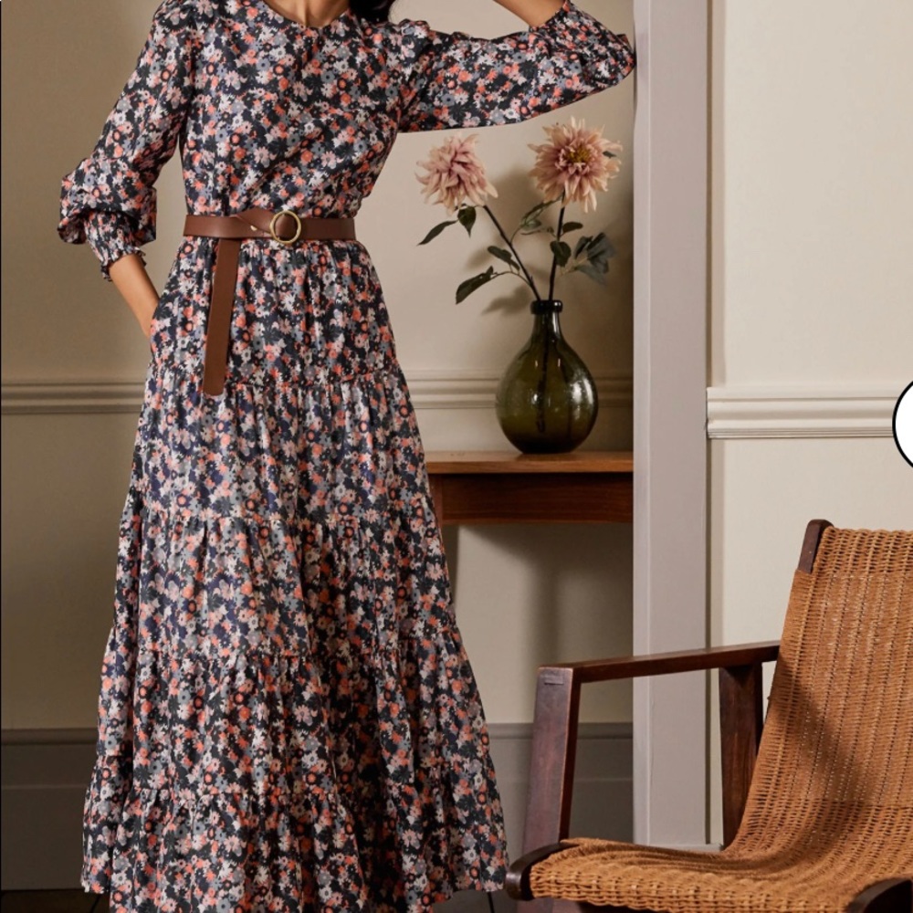 Boden Tiered Maxi Dress - Cobble Grey, Paintbox Ditsy